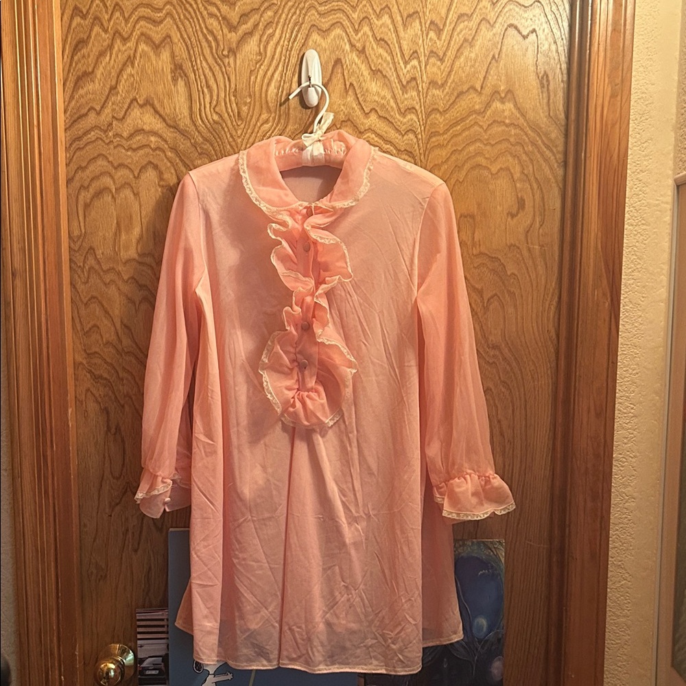 Elegant Vintage Pink Ruffle Nightgown